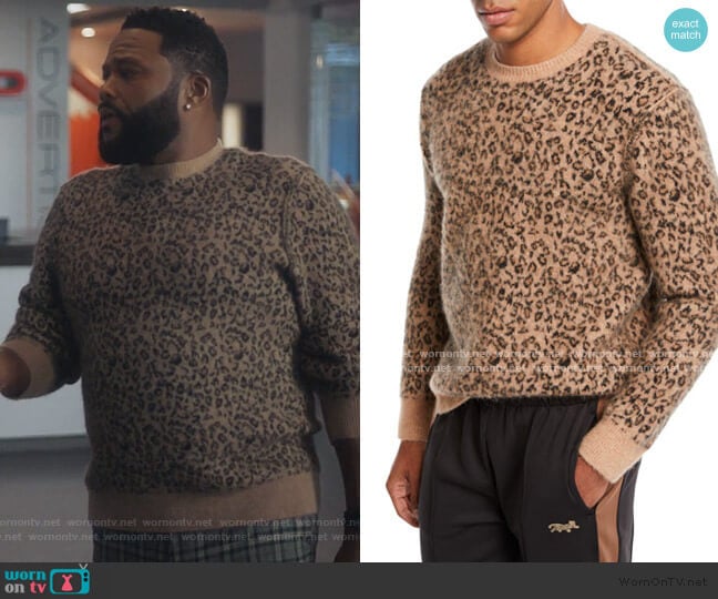 Leopard Pattern Jacquard Crewneck Sweater by Ovadia worn by Anthony Anderson on Grown-ish