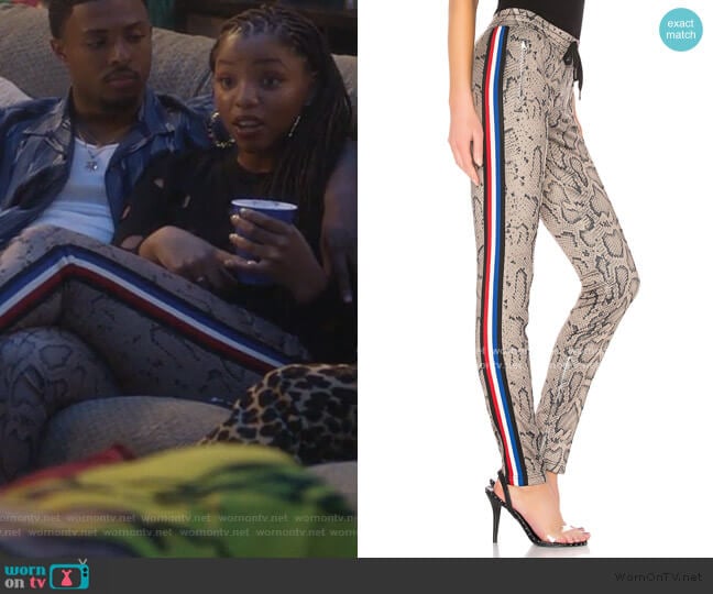 Snake Cigarette Pant by Pam & Gela worn by Jazlyn Forster (Chloe Bailey) on Grown-ish