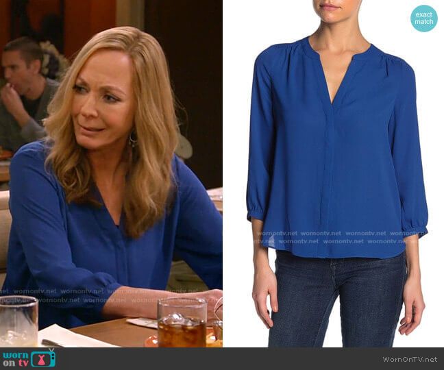 NYDJ Pleat Back Blouse in Alpine worn by Bonnie Plunkett (Allison Janney) on Mom