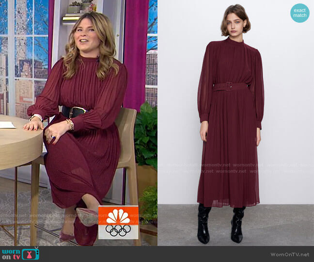 Pleated Midi Dress by Zara worn by Jenna Bush Hager on Today