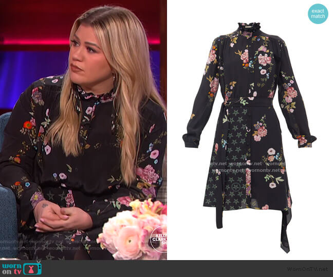 Jude floral & star-print Shirtdress by Preen Line worn by Kelly Clarkson on The Kelly Clarkson Show