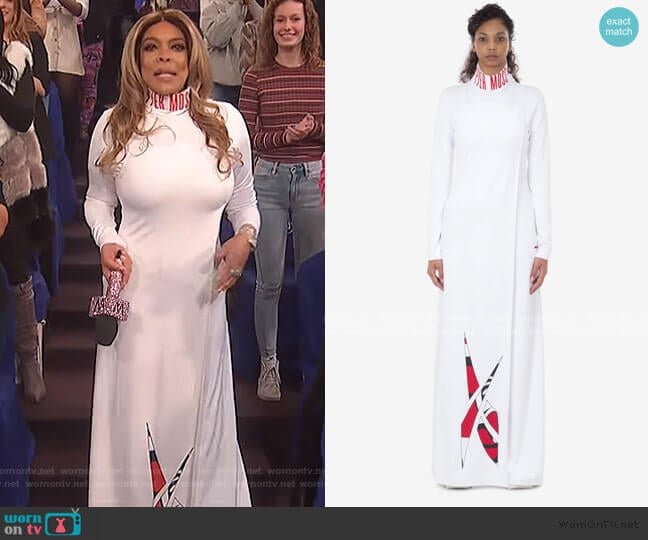 WornOnTV: Wendy’s white Pyer Moss logo turtleneck dress on The Wendy ...