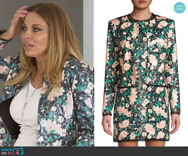 Abbie Sequin Floral Jacket by Rachel Zoe worn by Dolores Catania on The Real Housewives of New Jersey