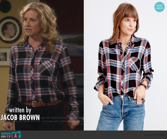 Rails Hunter Shirt in Black/Melon/Aqua worn by Vanessa Baxter (Nancy Travis) on Last Man Standing