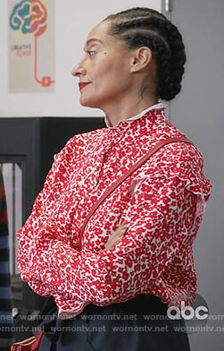 Rainbow's red floral ruffle blouse on Black-ish