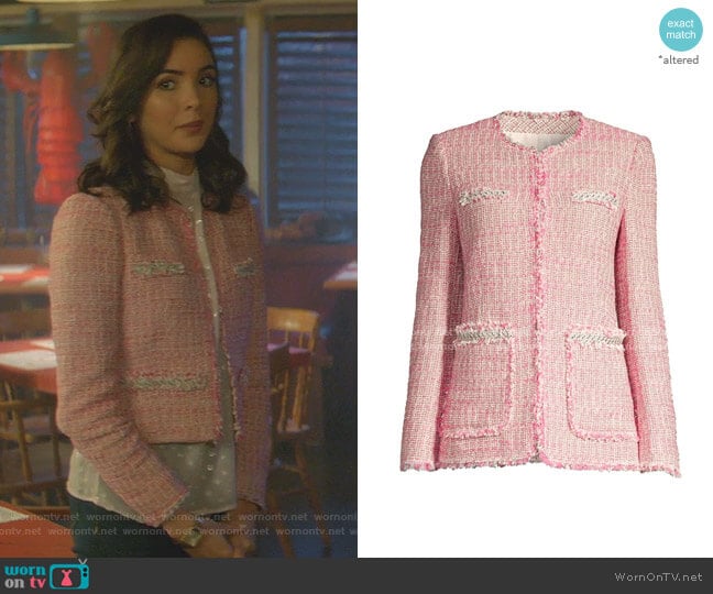 Tonal Fringe Tweed Jacket by Rebecca Taylor worn by Bess (Maddison Jaizani) on Nancy Drew