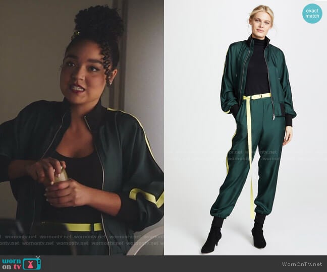 Silk Track Jacket and pants by Robert Rodriguez worn by Kat Edison (Aisha Dee) on The Bold Type