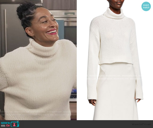 Shay Cropped Cashmere Turtleneck Sweater by Sablyn worn by Rainbow Johnson (Tracee Ellis Ross) on Black-ish