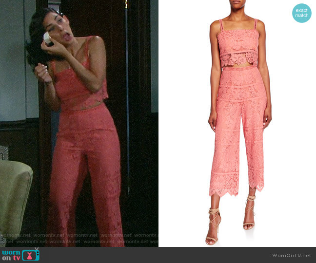 Saylor Willow Bold Floral Lace Set with Crop Top & Cropped Pant worn by Gabi Hernandez (Camila Banus) on Days of our Lives