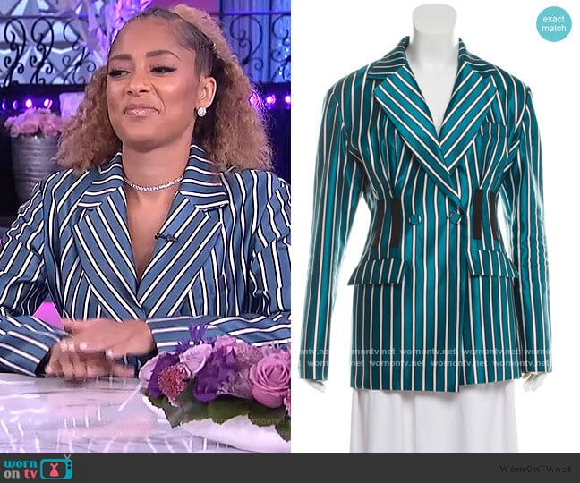 Striped Button-Up Blazer by Self Portrait worn by Amanda Seales on The Real