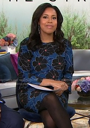 Sheinelle’s blue and black floral mini dress on Today