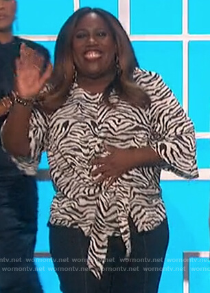 Sheryl’s zebra stripe tie front blouse on The Talk