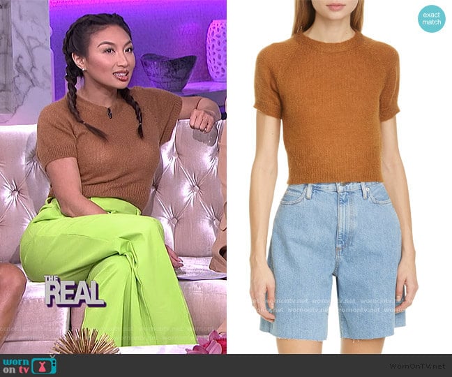 Flinder Short Sleeve Crop Sweater by Simon Miller worn by Jeannie Mai on The Real