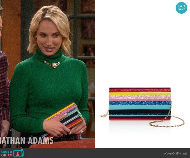 Sondra Roberts Resin Flap Clutch worn by Mandy Baxter (Molly McCook) on Last Man Standing