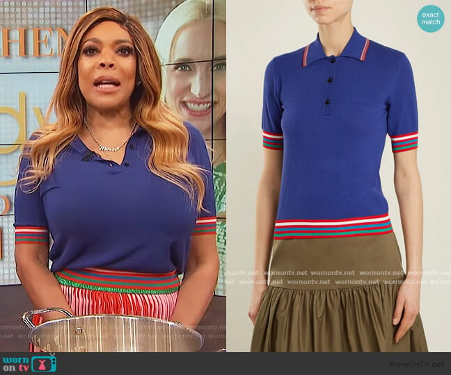 Contrast-striped Knit Polo Shirt by Stella Jean worn by Wendy Williams on The Wendy Williams Show