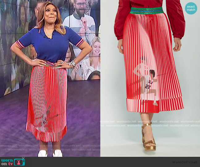 Pleated Fencing Print Midi Skirt by Stella Jean worn by Wendy Williams on The Wendy Williams Show