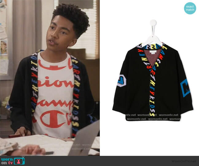 Knitted Alphabet Cardigan by Stella McCartney worn by Jack Johnson (Miles Brown) on Black-ish