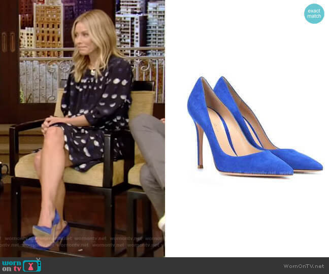 Suede Pumps by by Gianvito Rossi worn by Kelly Ripa on Live with Kelly and Mark