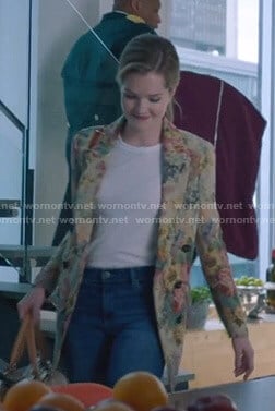 Sutton’s floral tapestry blazer on The Bold Type