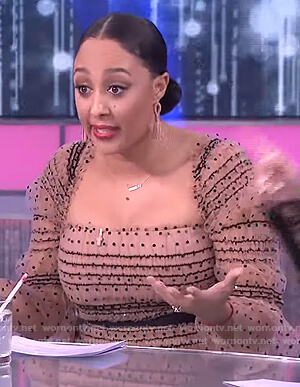 Tamera’s dotted shirred dress on The Real