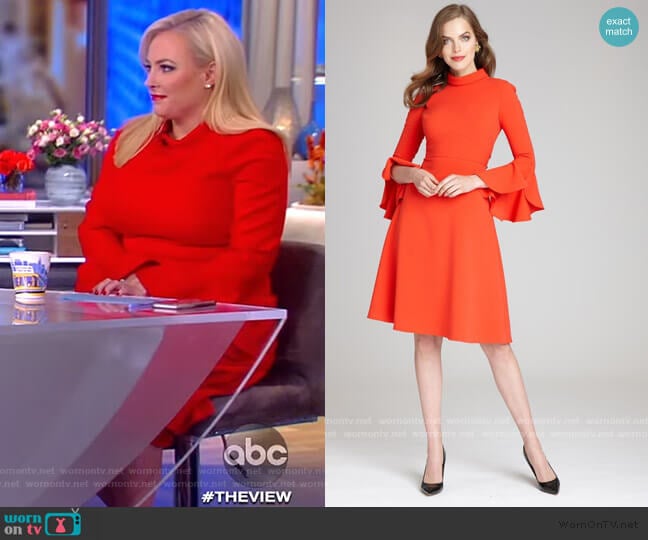 Long Ruffle Sleeve Mock Neck Crepe Dress by Teri Jon by Rickie Freeman worn by Meghan McCain on The View