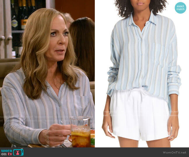 Vince Textured Stripe Button Up Blouse worn by Bonnie Plunkett (Allison Janney) on Mom