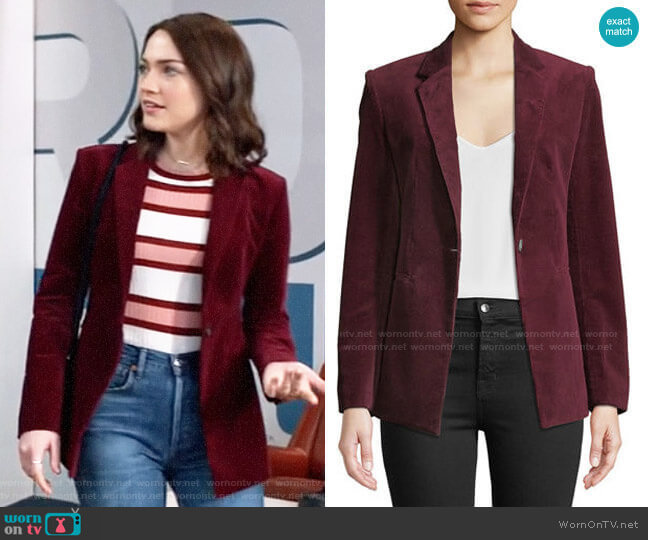 theory Power One-Button Modern Corduroy Jacket worn by Cara Bloom (Violett Beane) on God Friended Me