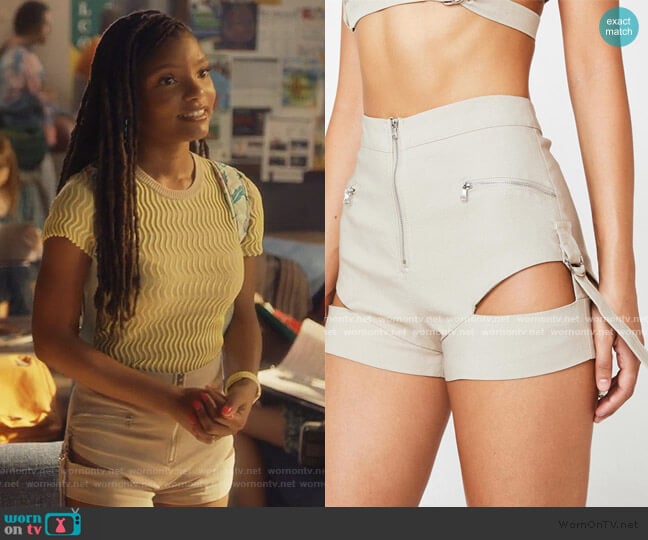 Reed Cut Out Shorts by Tiger Mist worn by Skylar Forster (Halle Bailey) on Grown-ish