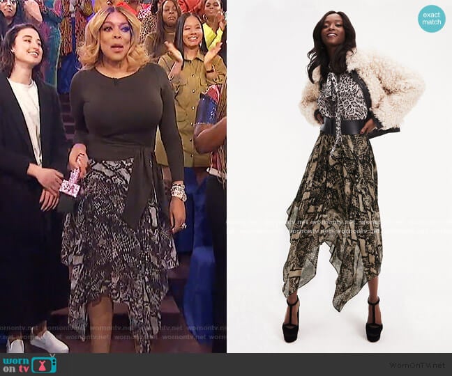 Zendaya Snake Print Skirt by Tommy Hilfiger worn by Wendy Williams on The Wendy Williams Show