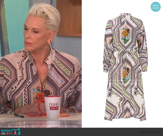 Ivory Homage Printed Dress jby Tory Burch worn by Bridgette Nielsen on The Talk