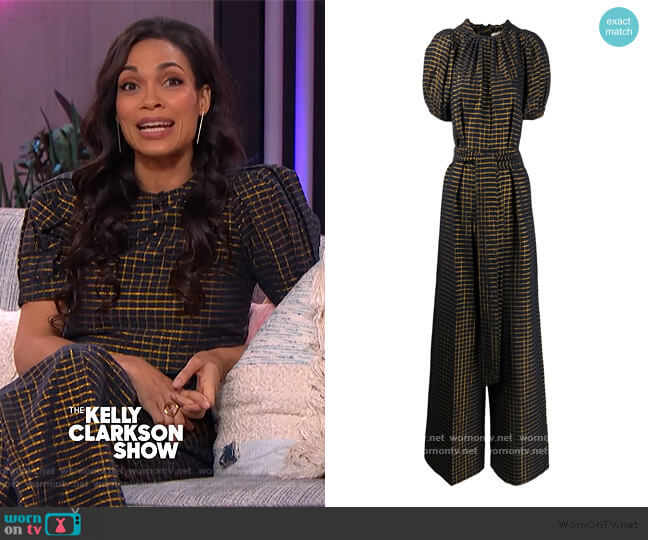 WornOnTV: Rosario Dawson’s black metallic check jumpsuit on The Kelly ...