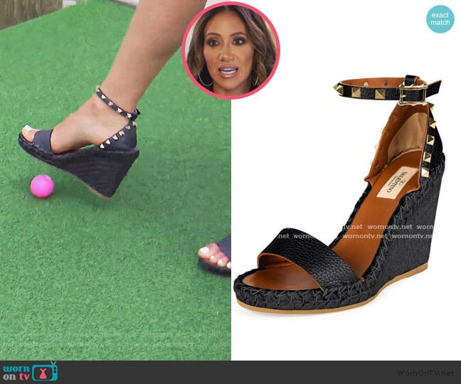 Rockstud Ankle-Wrap Espadrille Wedge by Valentino worn by Melissa Gorga on The Real Housewives of New Jersey