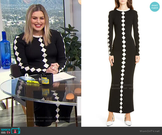 Diamond Pattern Long Sleeve Wool Maxi Dress by Victor Glemaud worn by Carissa Loethen Culiner on E! News