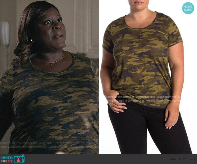 Scoop Neck Camo T-Shirt by Vince Camuto worn by Ruby Hill (Retta) on Good Girls