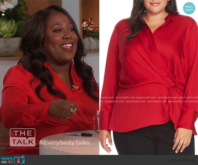 Twist Front Satin Top by Vince Camuto worn by Sheryl Underwood on The Talk