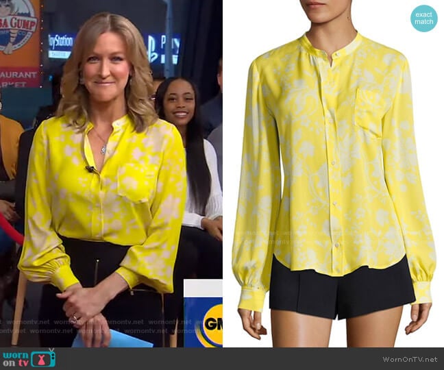 Walter Floral-Print Silk Blouse by A.L.C. worn by Lara Spencer on Good Morning America