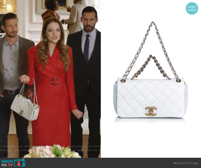 Quilted Leather Pondicherry Medium Flap Bag by Chanel worn by Fallon Carrington (Elizabeth Gillies) on Dynasty