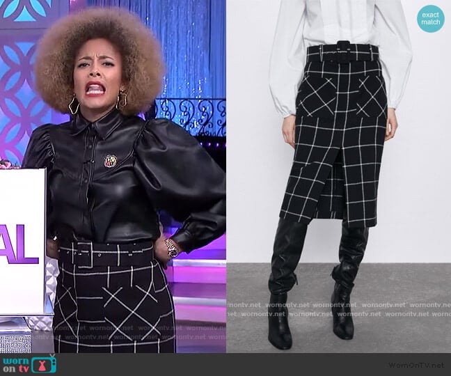 Plaid Pencil Skirt by Zara worn by Amanda Seales on The Real