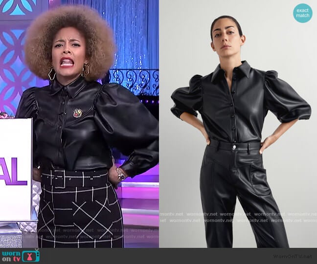 Faux Leather Shirt by Zara worn by Amanda Seales on The Real