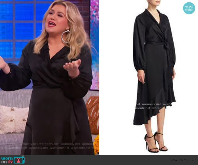 Silk Wrap Flounce Dress by Zimmermann worn by Kelly Clarkson on The Kelly Clarkson Show