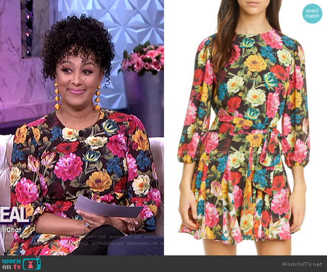 Mina Floral Belted Minidress by Alice + Olivia worn by Tamera Mowry on The Real