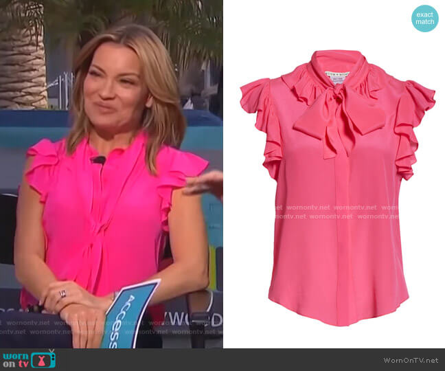 WornOnTV: Kit’s pink ruffle tie neck top on Access Hollywood | Kit ...