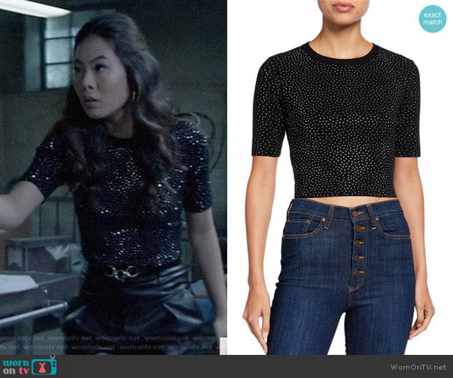 Alice + Olivia Ciara Heat-Set Crystal Sweater worn by Mary Hamilton (Nicole Kang) on Batwoman