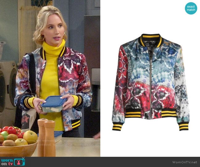 Alice + Olivia Lonnie Bomber Jacket worn by Mandy Baxter (Molly McCook) on Last Man Standing