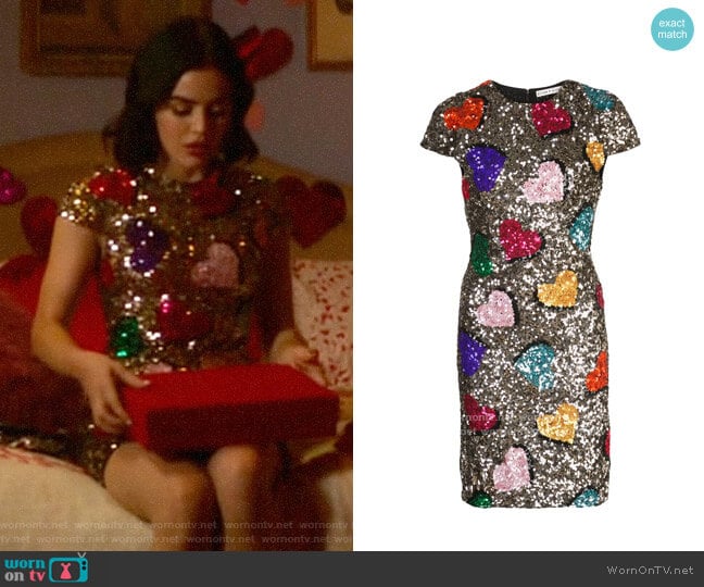 Alice + Olivia Nat Sequin Heart Dress worn by Katy Keene (Lucy Hale) on Katy Keene