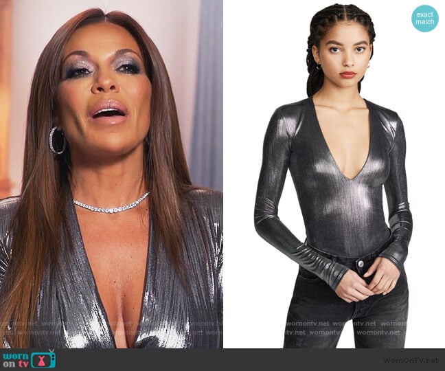 Irving Lame Bodysuit by Alix worn by Dolores Catania on The Real Housewives of New Jersey