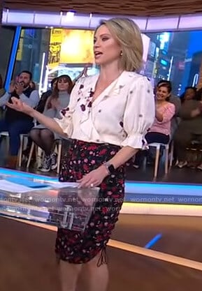 Amy’s white floral top and ruched skirt on Good Morning America