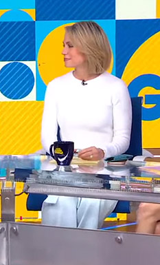 Amy’s white sweater and light blue pants on Good Morning America