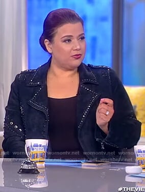 Ana’s navy studded moto jacket on The View