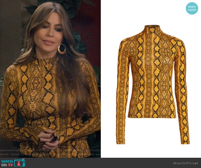 Andamane Beth Snake-Print Turtleneck Top worn by  Gloria Pritchett (Sofia Vergara) on Modern Family